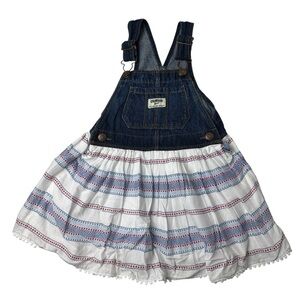 Osh Kosh Baby Girl's 3T Vestbak Bib Overall Dress Re White Blue 4th Of July Jean